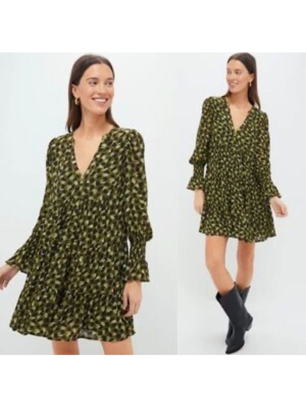 Pomander Place Mini Dress Womens Size M Leopard Print Green Brushed Geo Kenzo